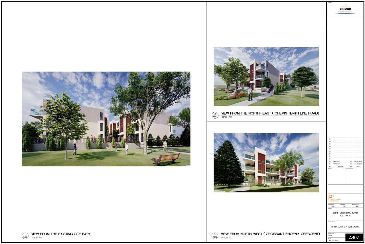 Rendering of building from page 1 of the file '2021-06-16 - Perspective Drawings from Park and Angled Views - D07-12-21-0084'