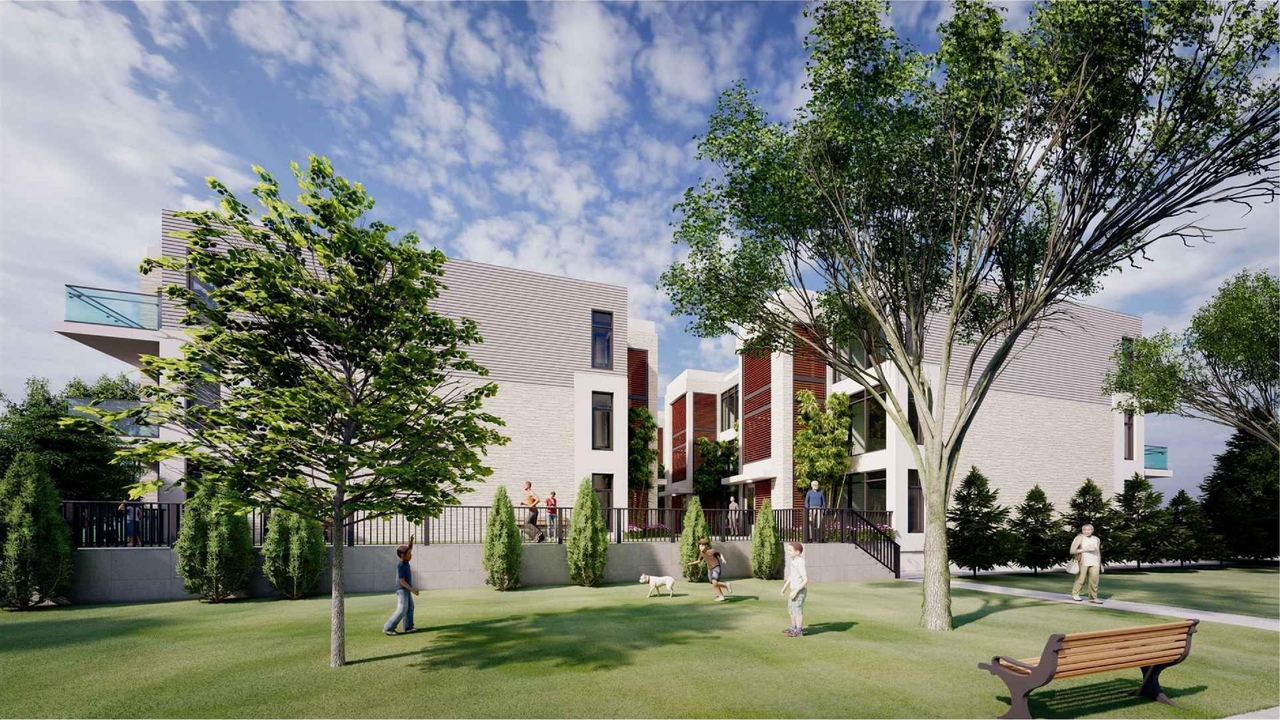 Rendering of building from page 1 of the file '2021-06-16 - Perspective Drawings from Park and Angled Views - D07-12-21-0084'