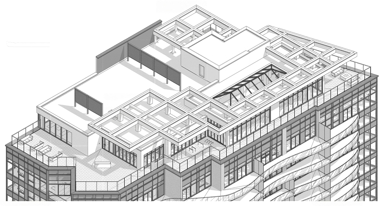 Rendering of building from page 3 of the file '2022-12-08 - Approved Perspectives - D07-12-21-0085'