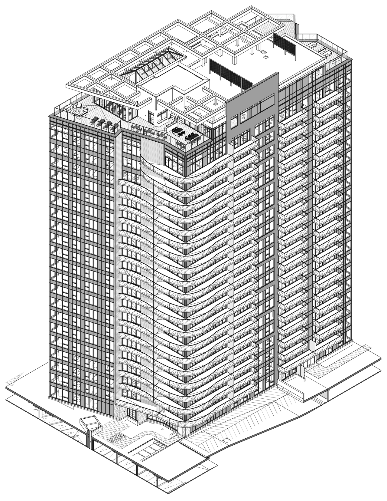 Rendering of building from page 1 of the file '2022-12-08 - Approved Isometric Views - D07-12-21-0085'