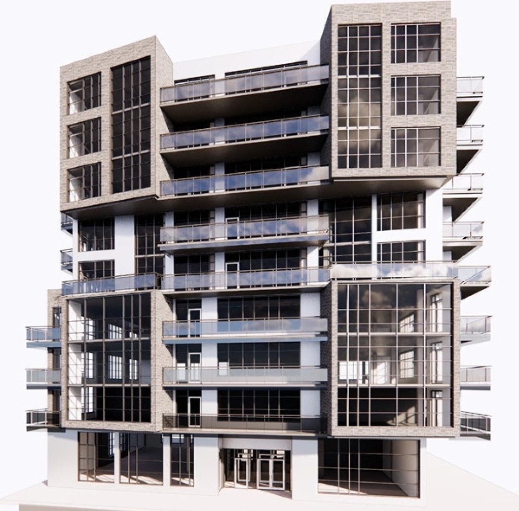 Rendering of building from page 24 of the file '2021-06-21 - Design Brief - D07-12-21-0088'