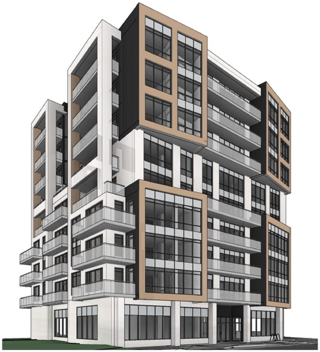 Rendering of building from page 24 of the file '2021-06-21 - Design Brief - D07-12-21-0088'