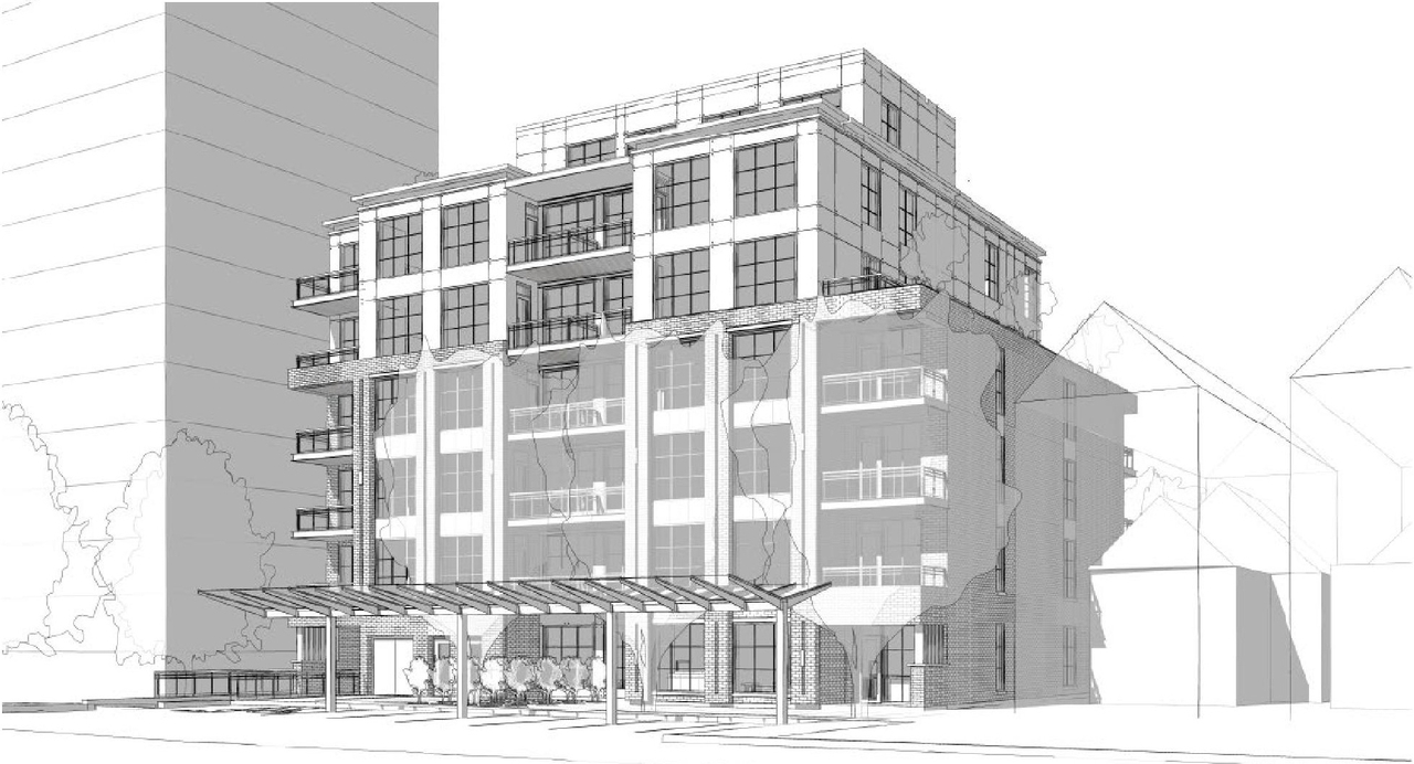 Rendering of building from page 3 of the file '2021-12-14 - Design Brief - D07-12-21-0090'
