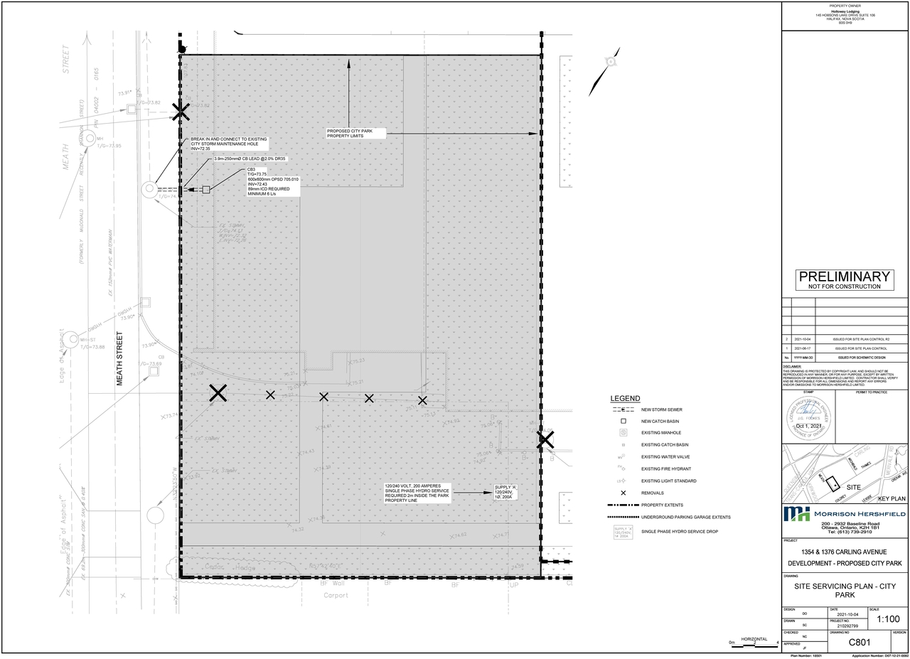 Construction site plan for project from page 9 of the file '2021-10-22 - MEMO Site Servicing Design Brief - D07-12-21-0092'