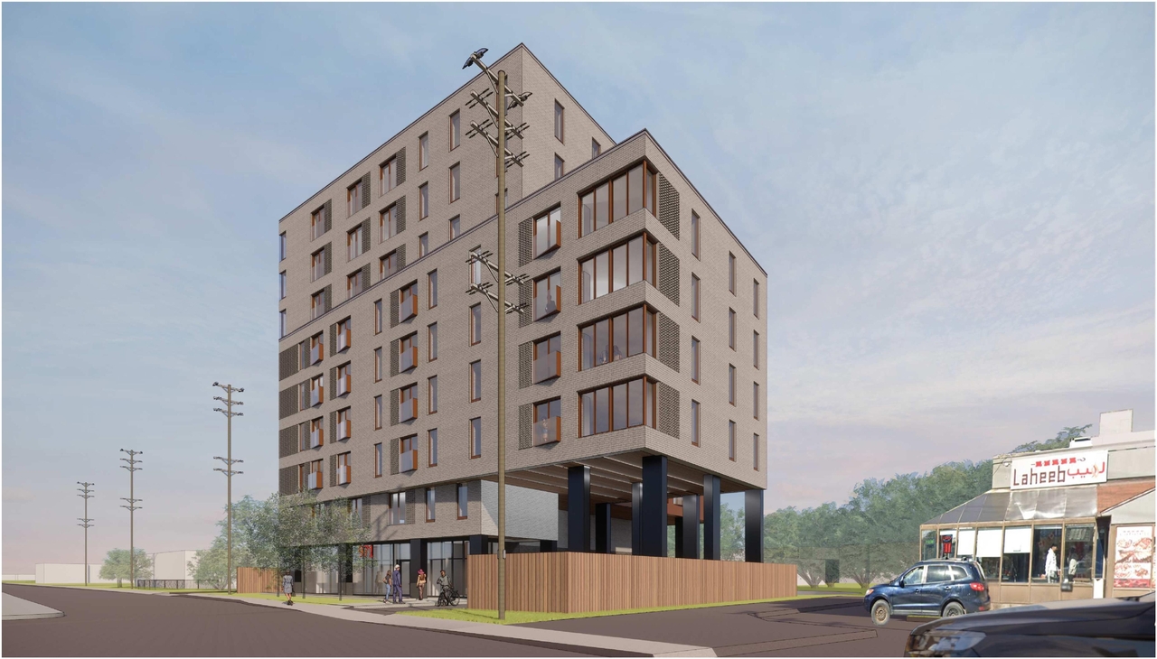 Rendering of building from page 10 of the file '2021-06-29 - Urban Design Package - D07-12-21-0094'