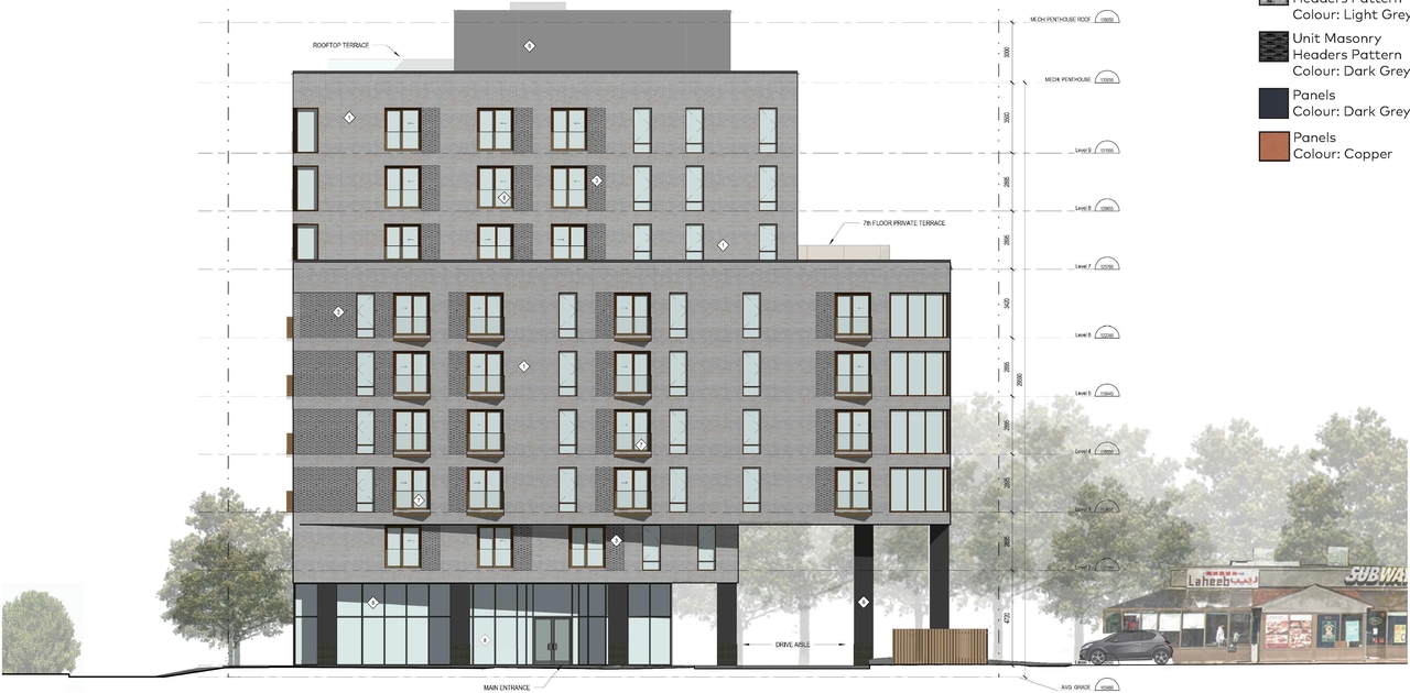 Rendering of building from page 17 of the file '2021-06-29 - Urban Design Package - D07-12-21-0094'