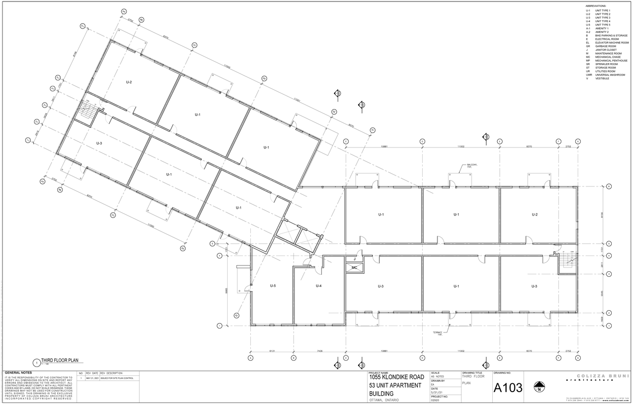 Construction site plan for project from page 1 of the file '2021-07-20 - Third Floor Plan - D07-12-21-0109'