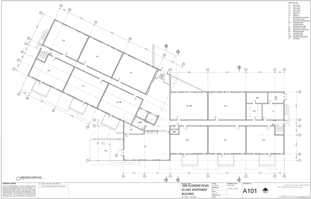 Construction site plan for project from page 1 of the file '2021-07-20 - First Floor Plan - D07-12-21-0109'