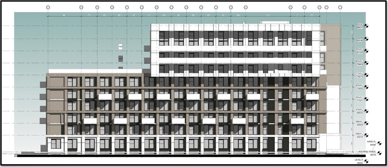 Rendering of building from page 40 of the file '2021-07-29 - Design Brief - D07-12-21-0115'