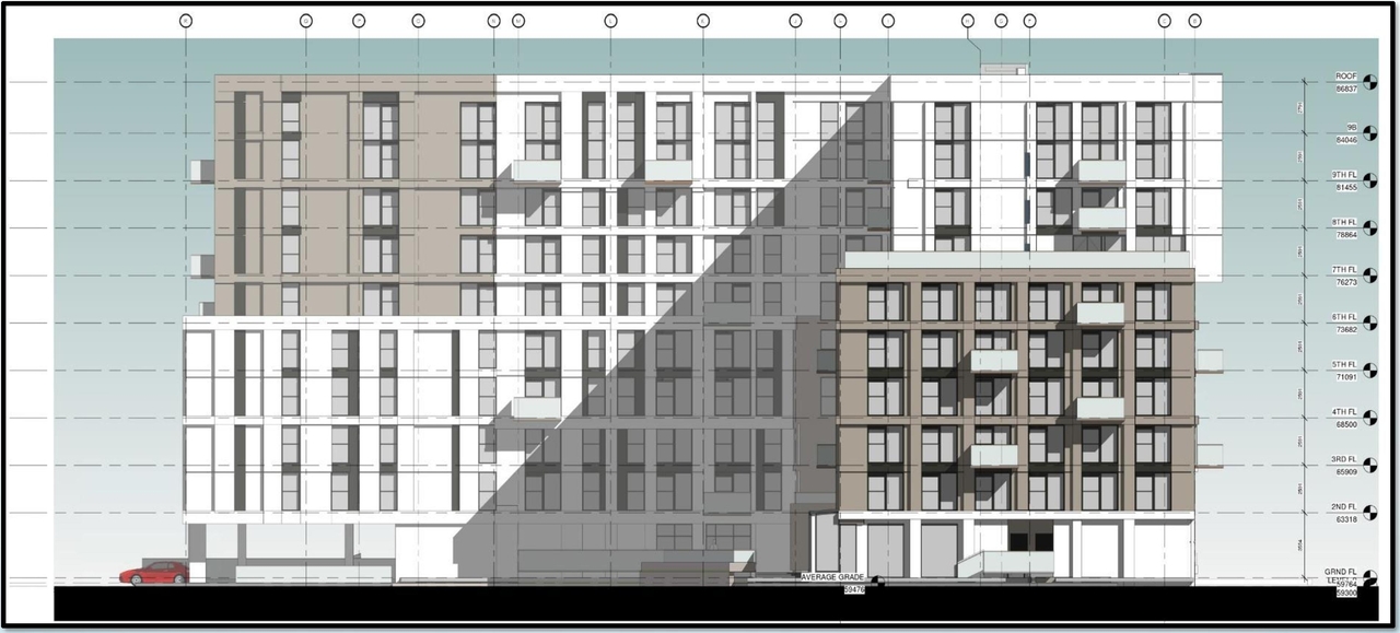 Rendering of building from page 41 of the file '2021-07-29 - Design Brief - D07-12-21-0115'