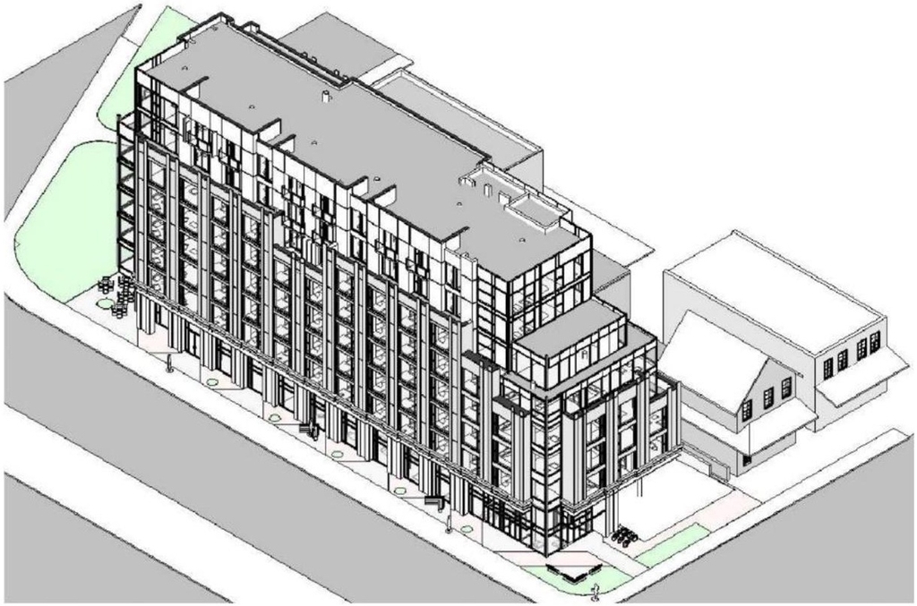 Rendering of building from page 15 of the file '2021-08-23 - Design Brief - D07-12-21-0128'