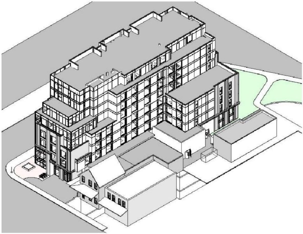 Rendering of building from page 15 of the file '2021-08-23 - Design Brief - D07-12-21-0128'