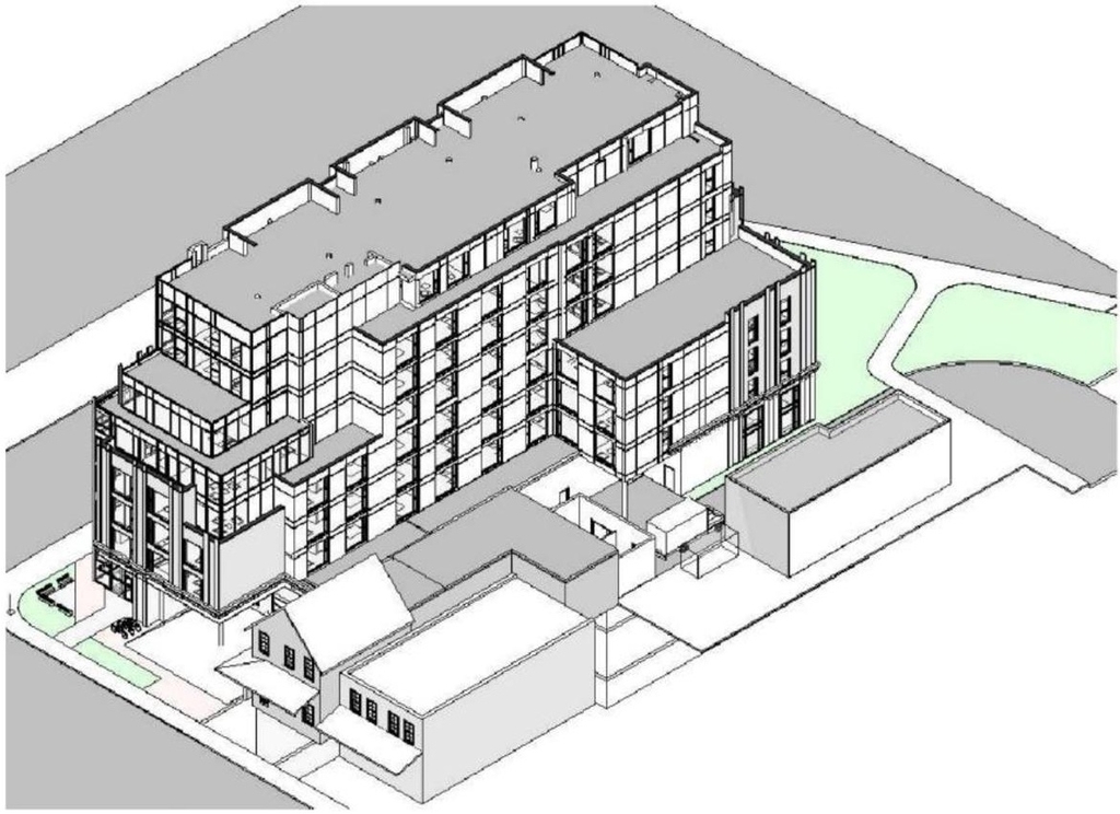 Rendering of building from page 15 of the file '2021-08-23 - Design Brief - D07-12-21-0128'