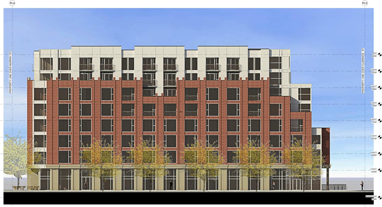 Rendering of building from page 18 of the file '2021-08-23 - Design Brief - D07-12-21-0128'