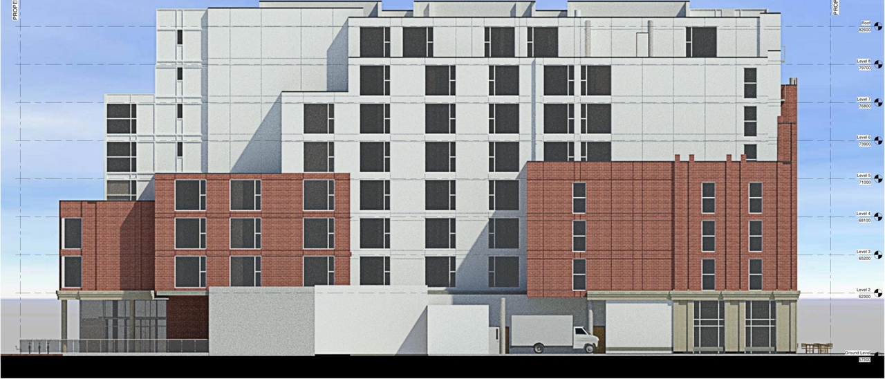 Rendering of building from page 19 of the file '2021-08-23 - Design Brief - D07-12-21-0128'