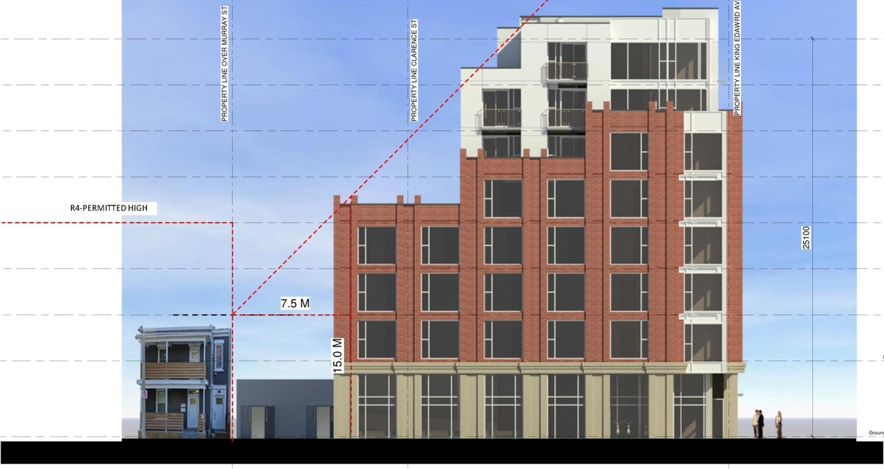 Rendering of building from page 20 of the file '2021-08-23 - Design Brief - D07-12-21-0128'