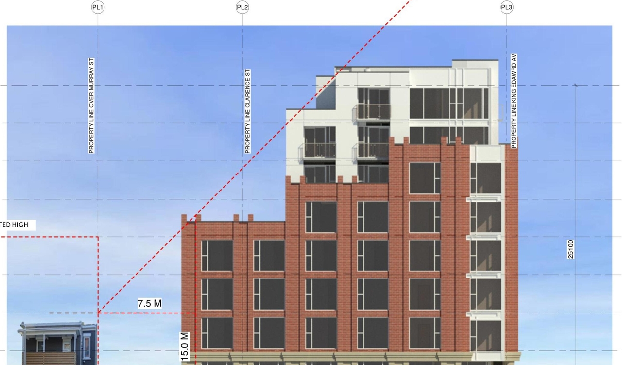 Rendering of building from page 20 of the file '2021-08-23 - Design Brief - D07-12-21-0128'
