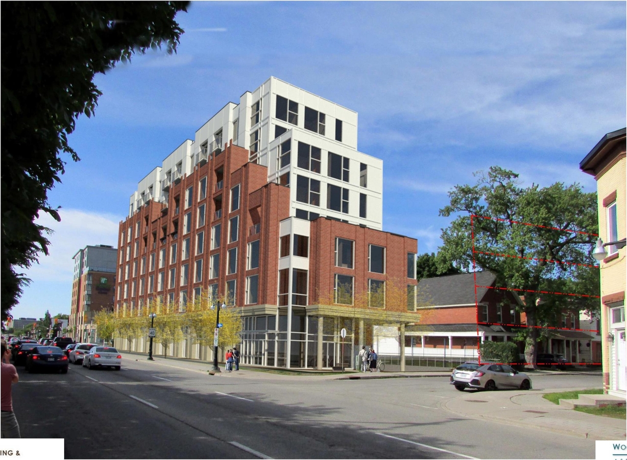 Rendering of building from page 25 of the file '2021-08-23 - Design Brief - D07-12-21-0128'