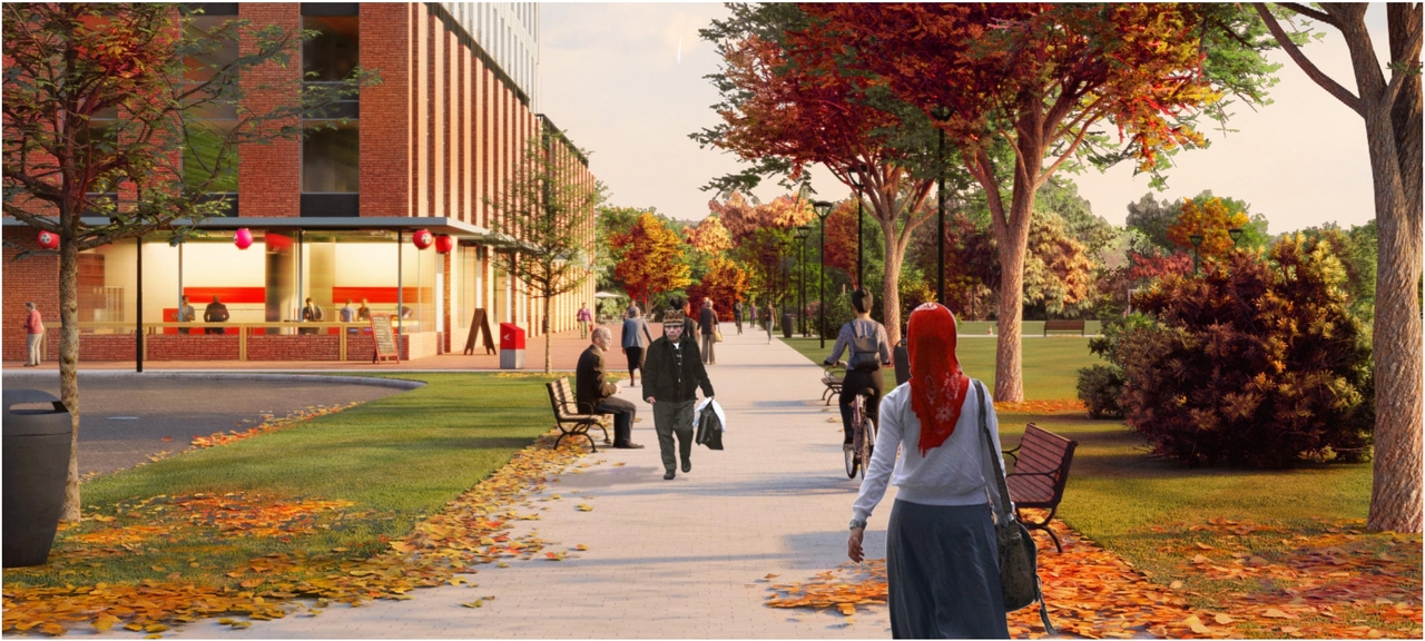 Rendering of building from page 32 of the file '2021-11-25 - UDRP Dec 3 2021 Design Brief - D07-12-21-0149'