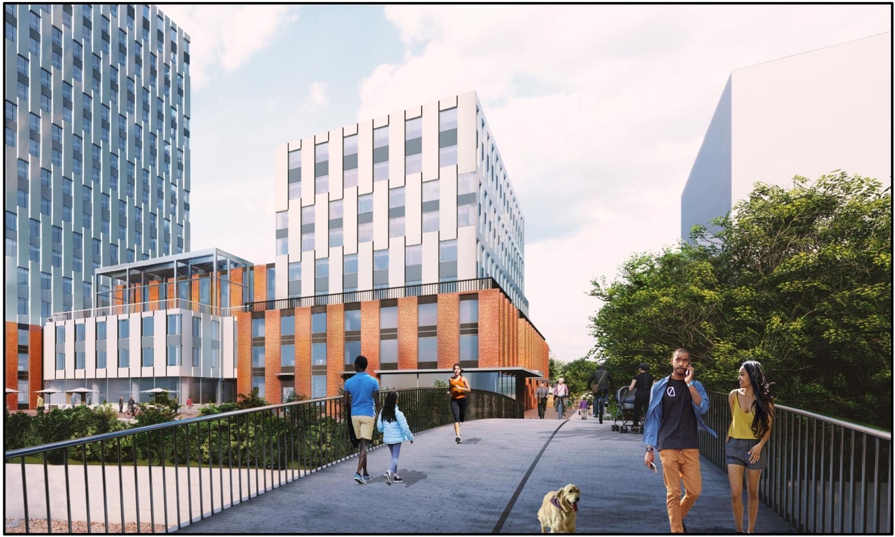 Rendering of building from page 38 of the file '2021-11-25 - UDRP Dec 3 2021 Design Brief - D07-12-21-0149'