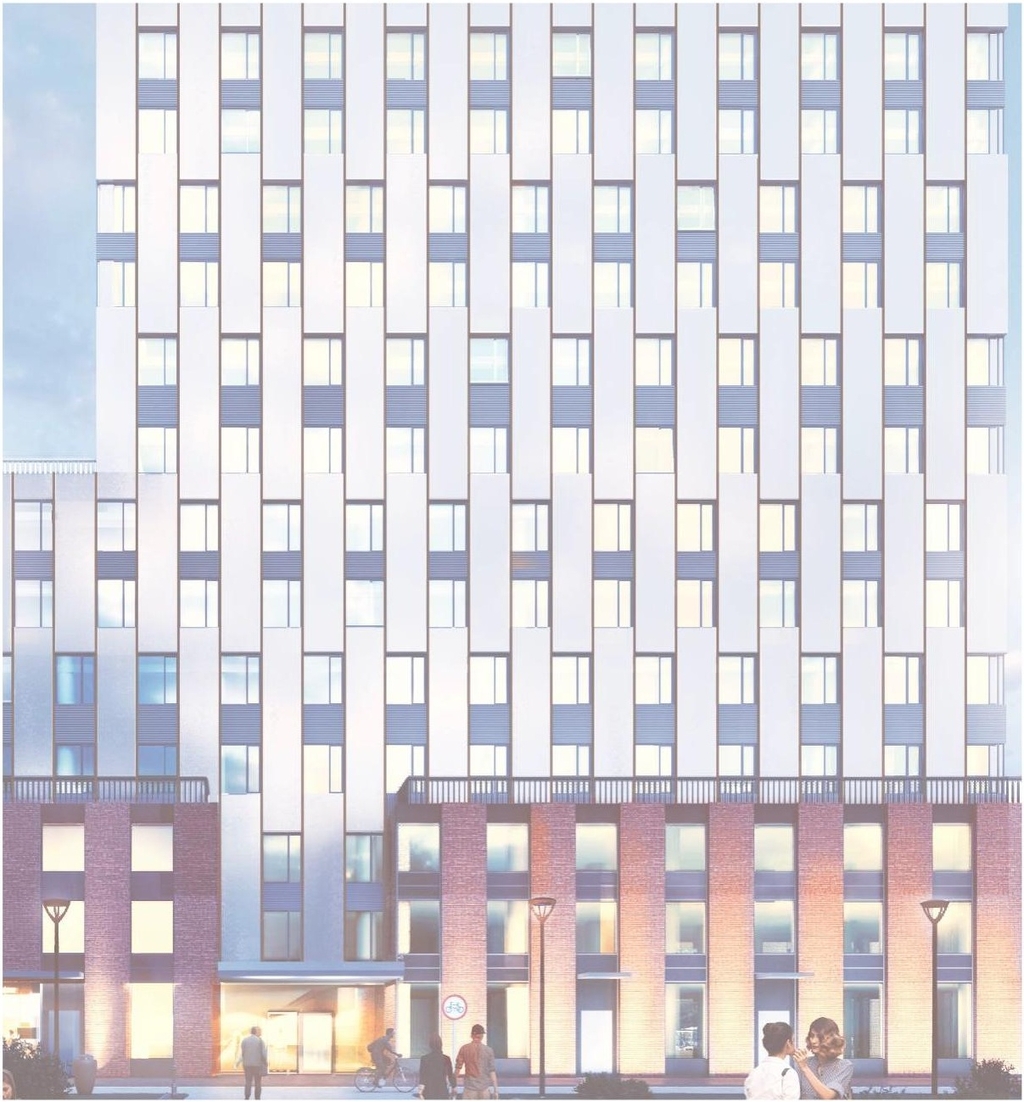 Rendering of building from page 44 of the file '2021-11-25 - UDRP Dec 3 2021 Design Brief - D07-12-21-0149'