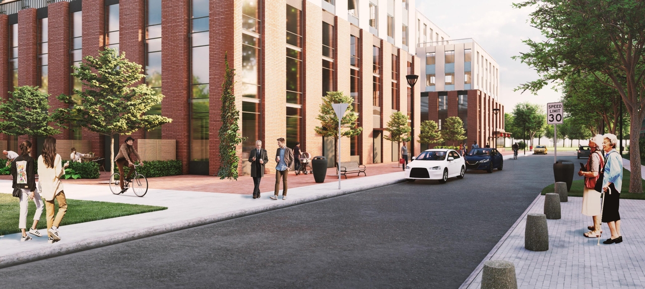 Rendering of building from page 31 of the file '2021-11-25 - UDRP Dec 3 2021 Design Brief - D07-12-21-0149'