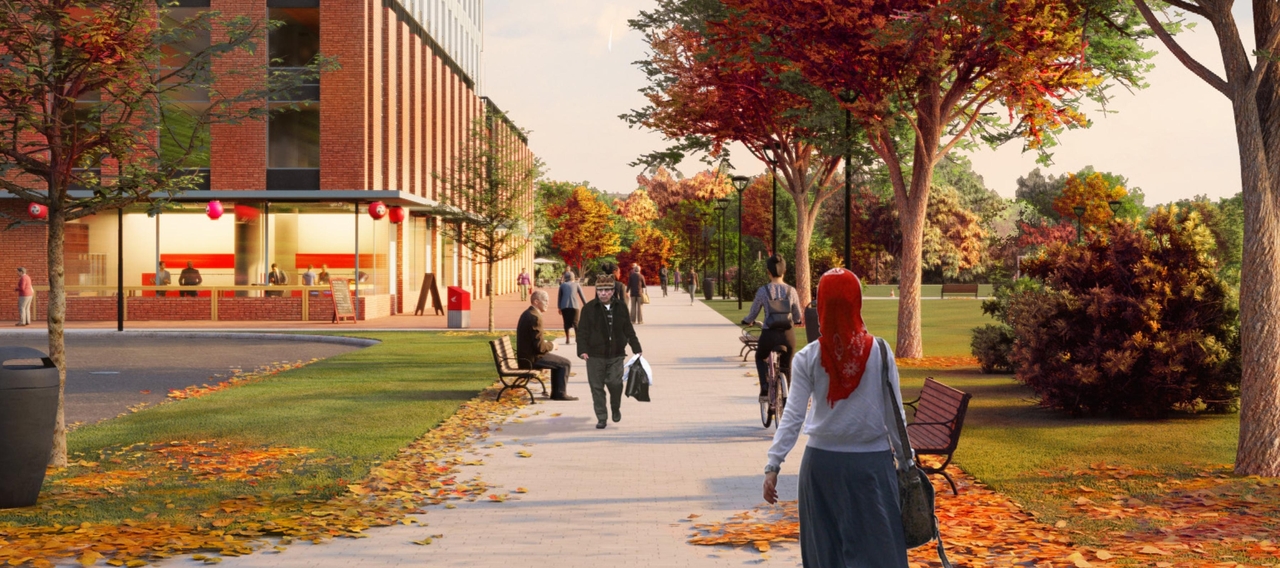 Rendering of building from page 32 of the file '2021-11-25 - UDRP Dec 3 2021 Design Brief - D07-12-21-0149'