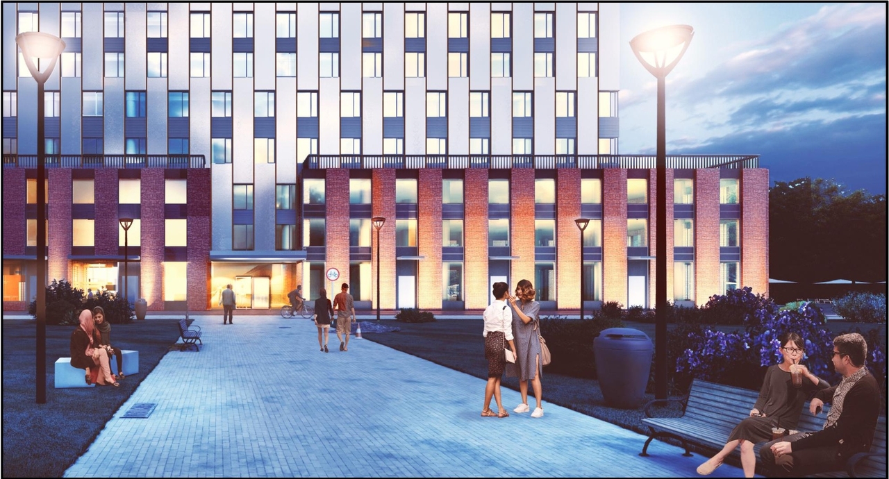 Rendering of building from page 38 of the file '2021-11-25 - UDRP Dec 3 2021 Design Brief - D07-12-21-0149'