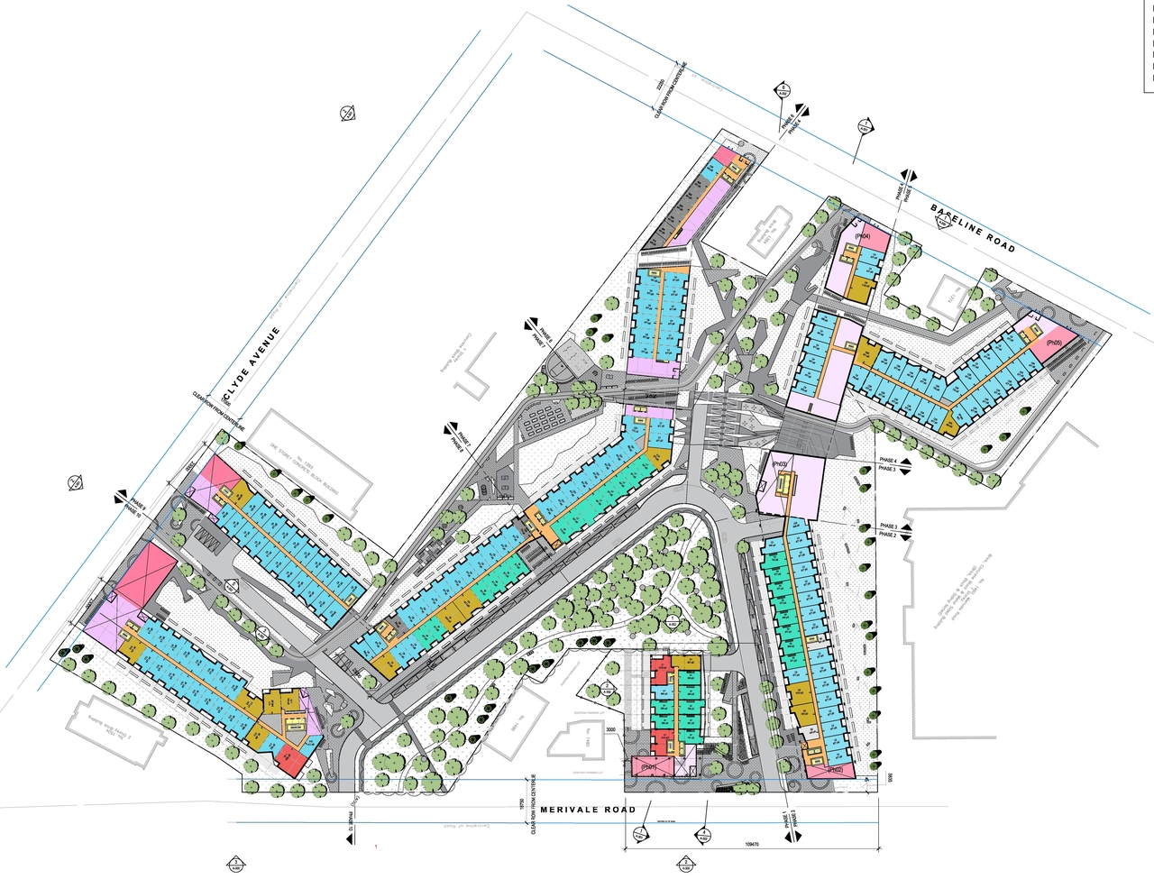 Construction site plan for project from page 9 of the file '2021-09-27 - Site Plan Shadow Analysis Floor Plans - D07-12-21-0152'