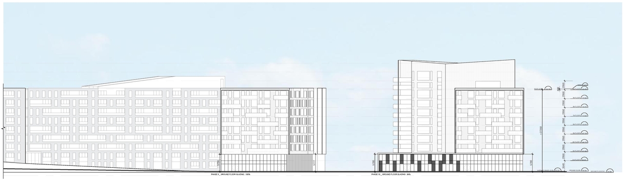 Rendering of building from page 17 of the file '2021-09-27 - Site Plan Shadow Analysis Floor Plans - D07-12-21-0152'