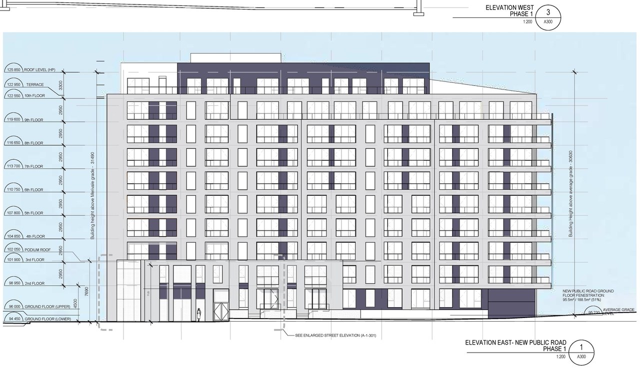 Rendering of building from page 13 of the file '2024-10-01 - Cover Sheet, Site Plan, Shadow Analysis, Model Views, Floor Plans and Elevations - D'