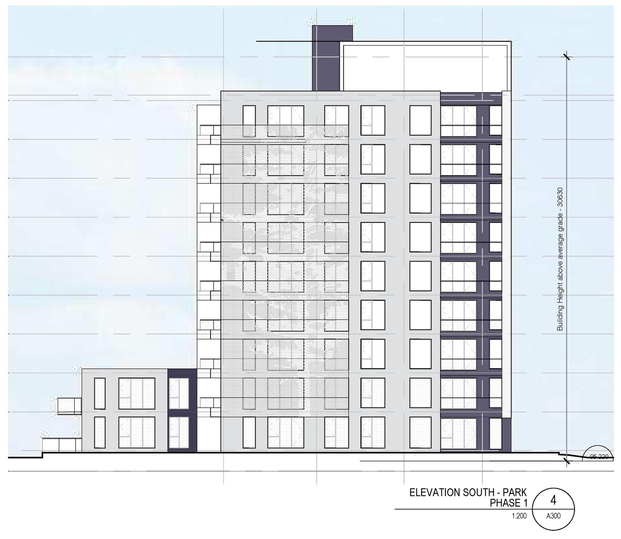 Rendering of building from page 13 of the file '2024-10-01 - Cover Sheet, Site Plan, Shadow Analysis, Model Views, Floor Plans and Elevations - D'