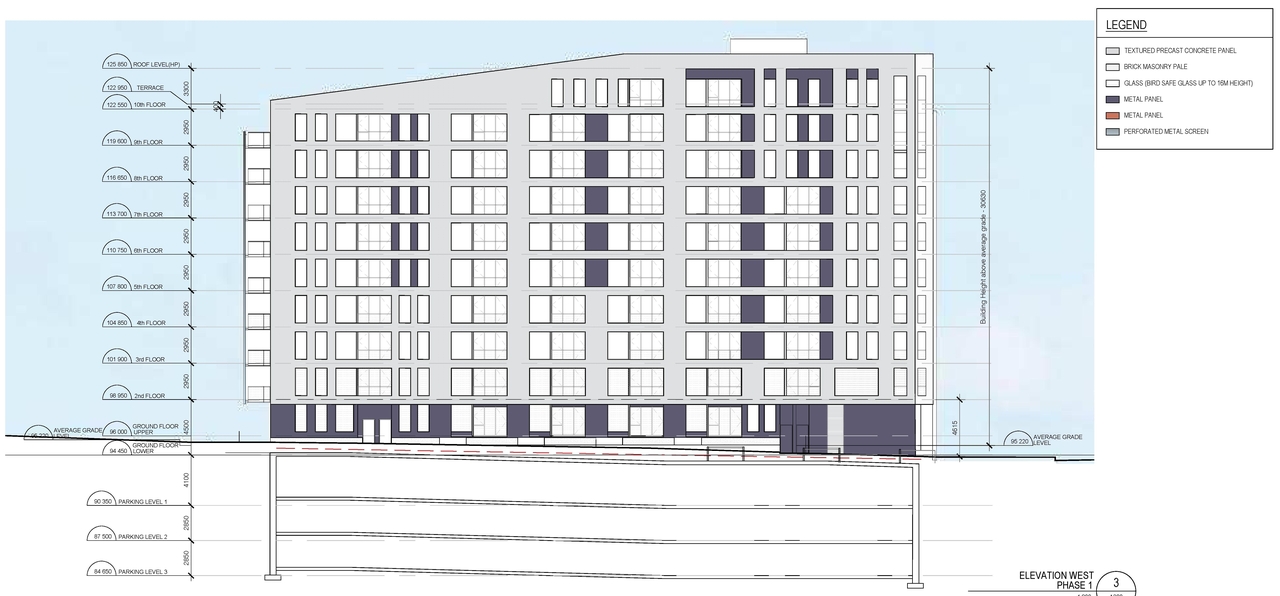 Rendering of building from page 13 of the file '2024-10-01 - Cover Sheet, Site Plan, Shadow Analysis, Model Views, Floor Plans and Elevations - D'