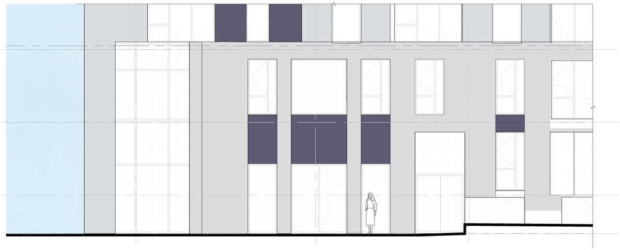 Rendering of building from page 14 of the file '2024-10-01 - Cover Sheet, Site Plan, Shadow Analysis, Model Views, Floor Plans and Elevations - D'