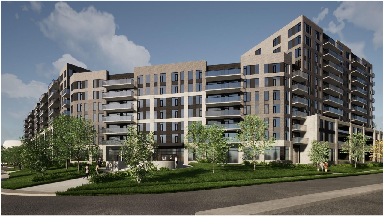 Rendering of building from page 1 of the file '2021-09-28 - View of Main Entrance Rendering - D07-12-21-0153'