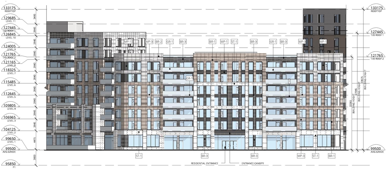Rendering of building from page 40 of the file '2021-09-28 - Design Brief - D07-12-21-0153'