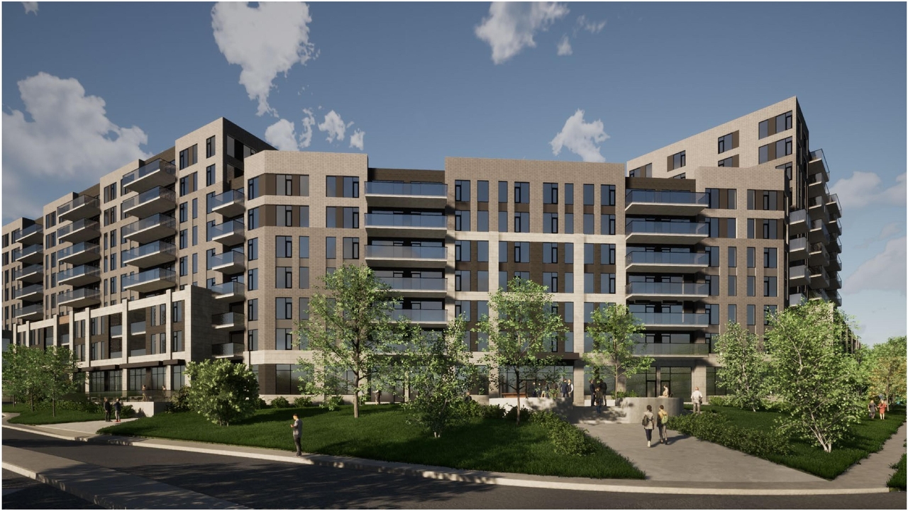 Rendering of building from page 1 of the file '2021-09-28 - View of Main Entrance Central Rendering - D07-12-21-0153'