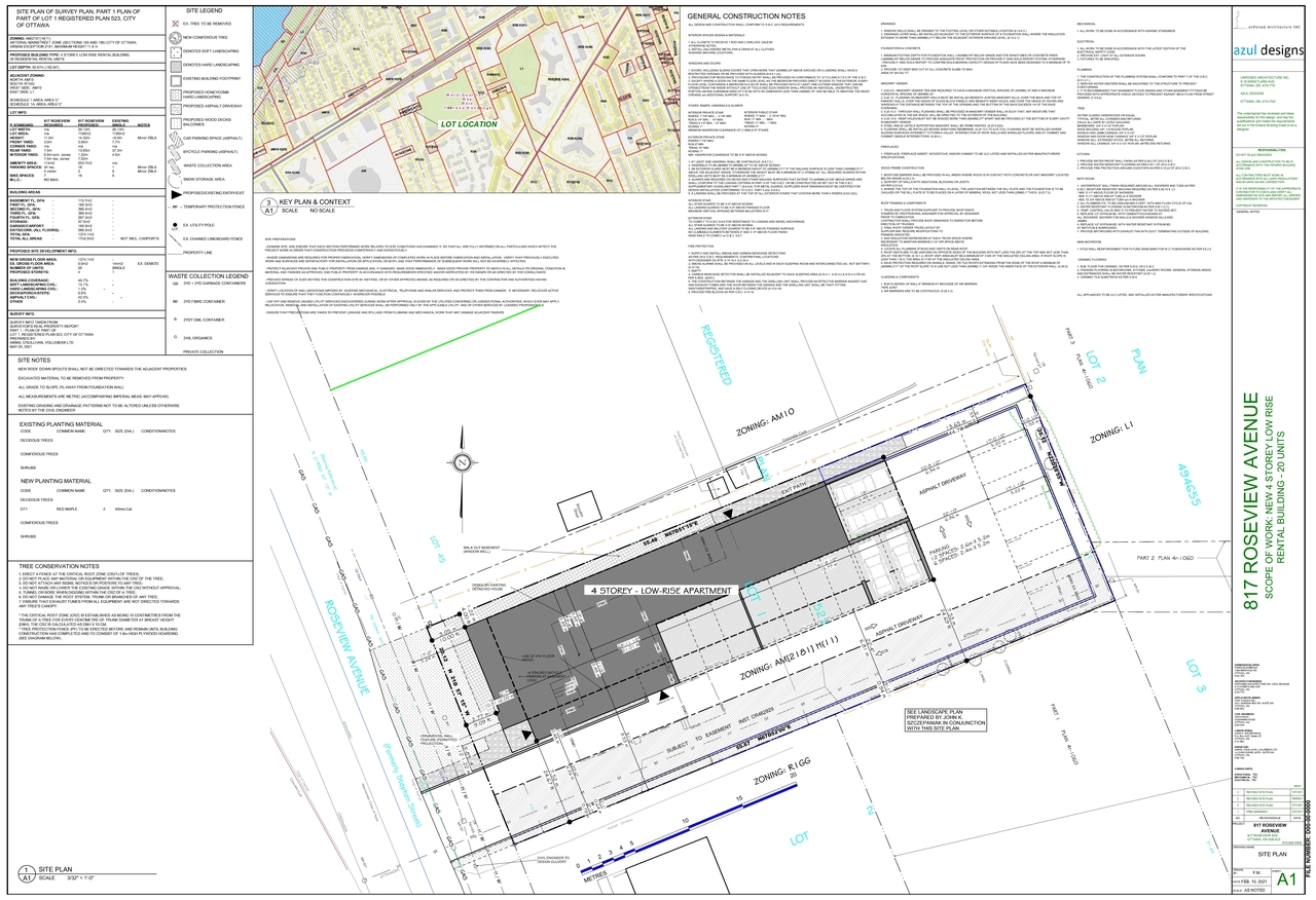Construction site plan for project from page 1 of the file '2021-10-19 - Site Plan Floor Plans Elevations - D07-12-21-0165'