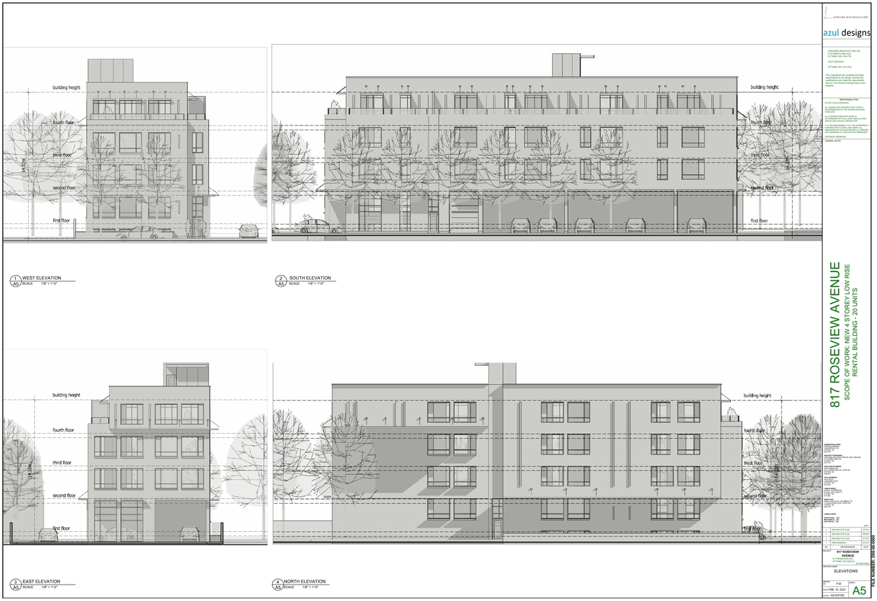 Rendering of building from page 5 of the file '2021-10-19 - Site Plan Floor Plans Elevations - D07-12-21-0165'