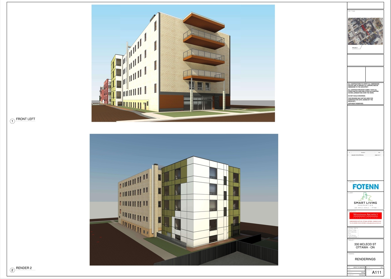 Rendering of building from page 6 of the file '2023-10-12 - Floor Plan Package - D07-12-21-0172'