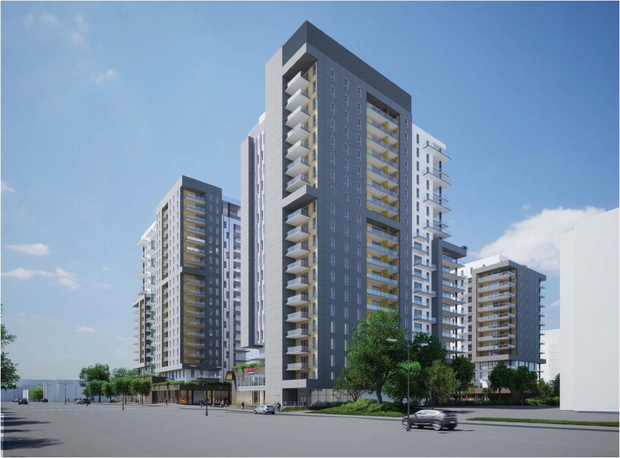 Rendering of building from page 17 of the file '2023-10-13 - Design Brief - D07-12-21-0177'