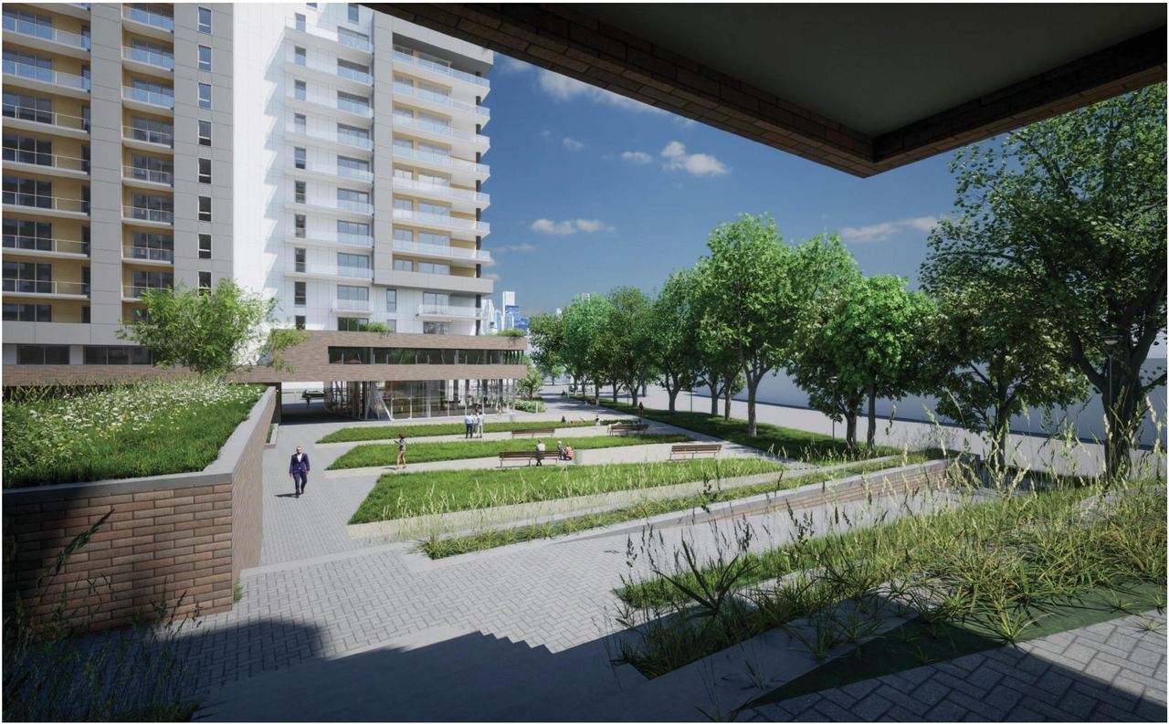 Rendering of building from page 83 of the file '2023-10-13 - Design Brief - D07-12-21-0177'