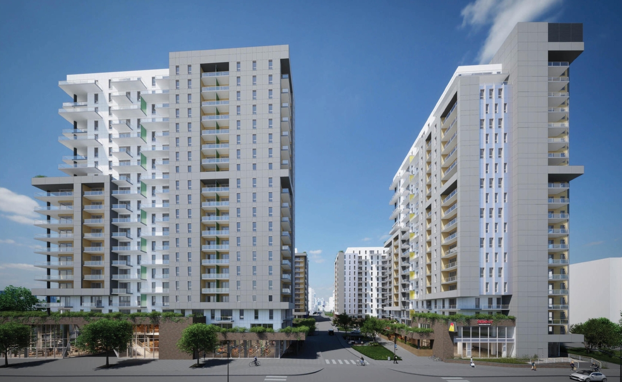 Rendering of building from page 64 of the file '2023-10-13 - Design Brief - D07-12-21-0177'