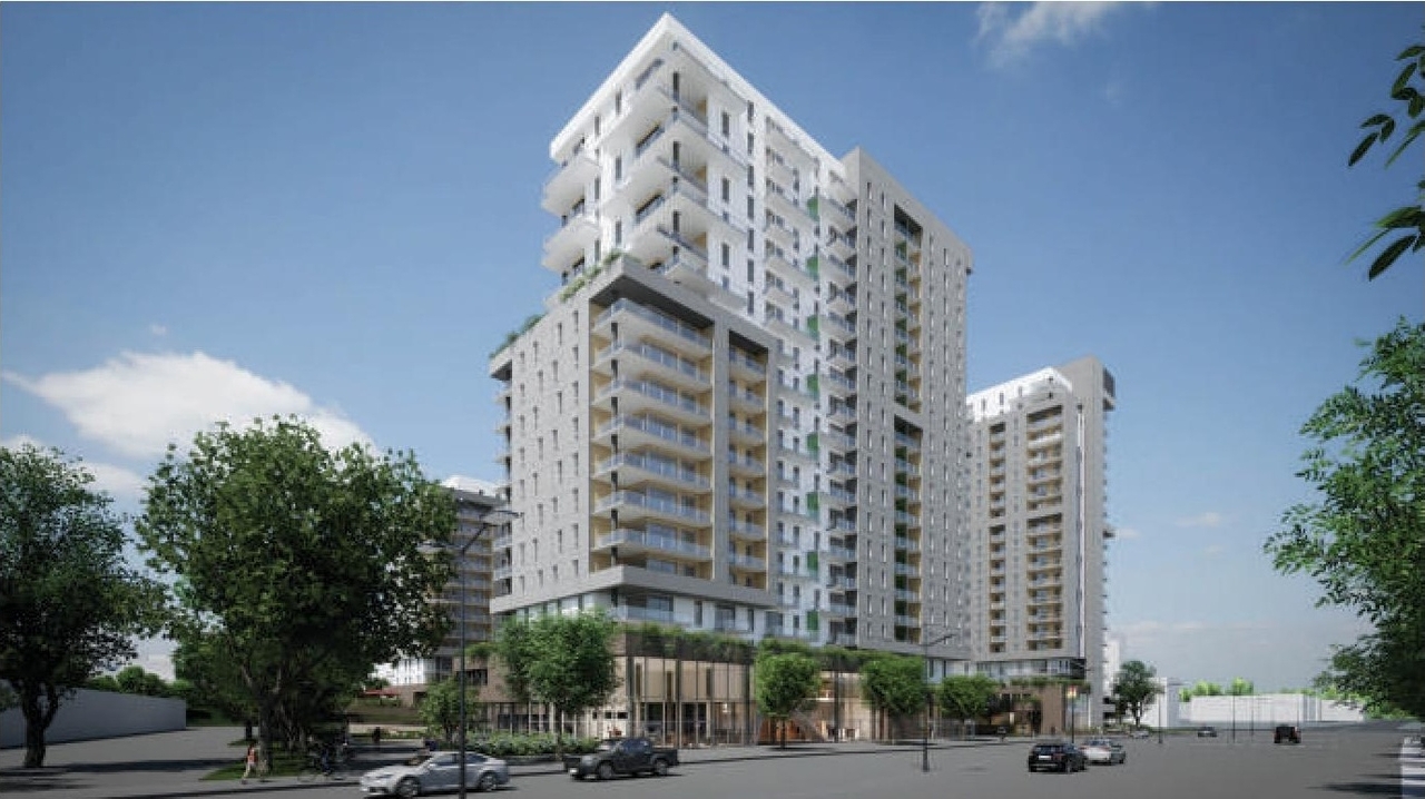 Rendering of building from page 7 of the file '2023-10-13 - Design Brief - D07-12-21-0177'