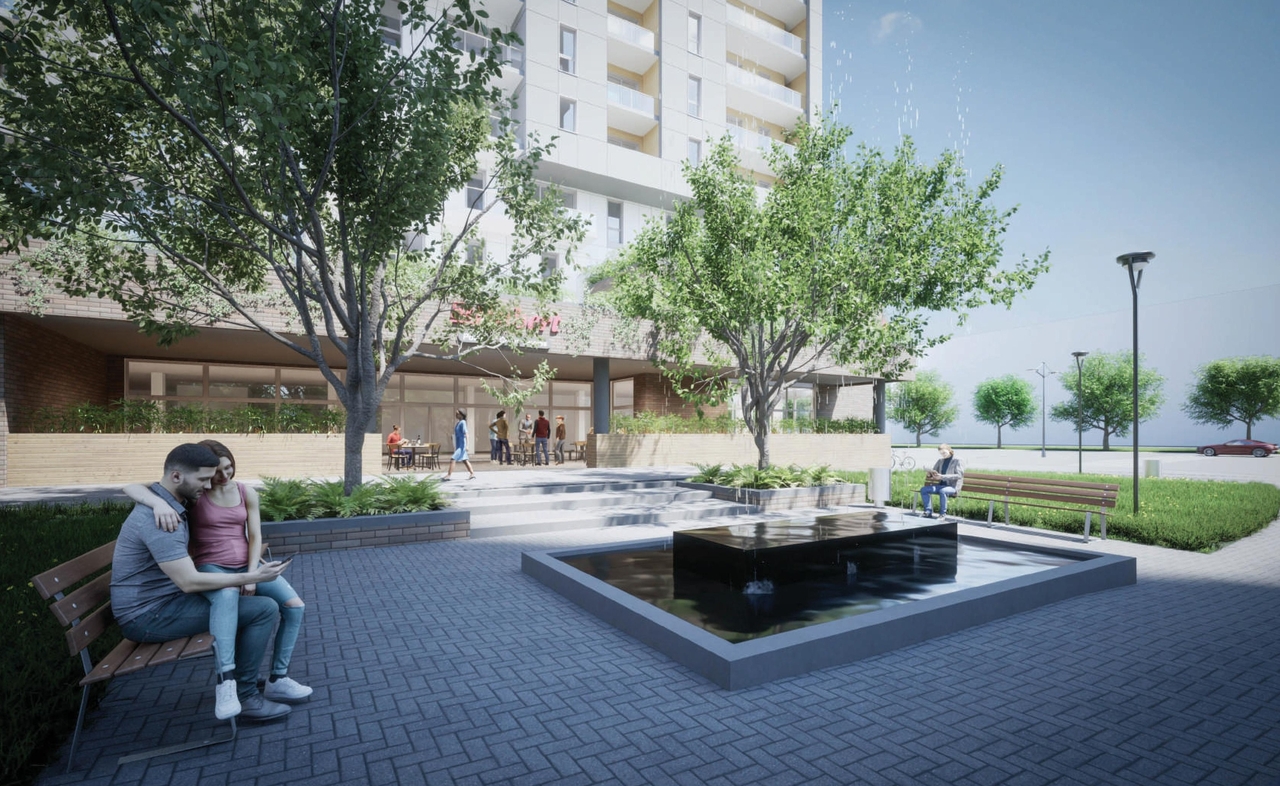 Rendering of building from page 85 of the file '2023-10-13 - Design Brief - D07-12-21-0177'