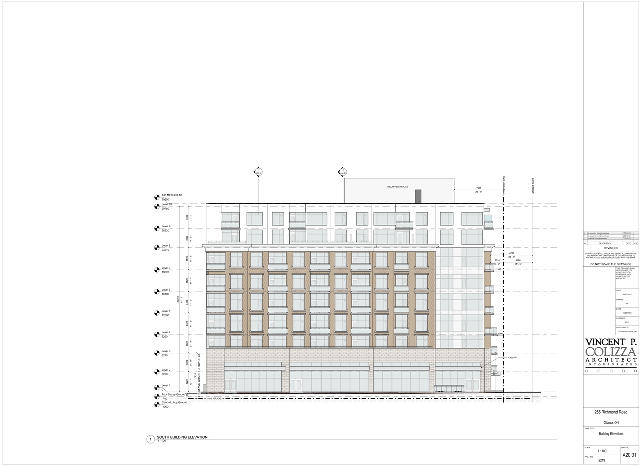 Rendering of building from page 16 of the file '2023-04-25 - Floor, Elevation, Sections, Views Plans -D07-12-21-0179'