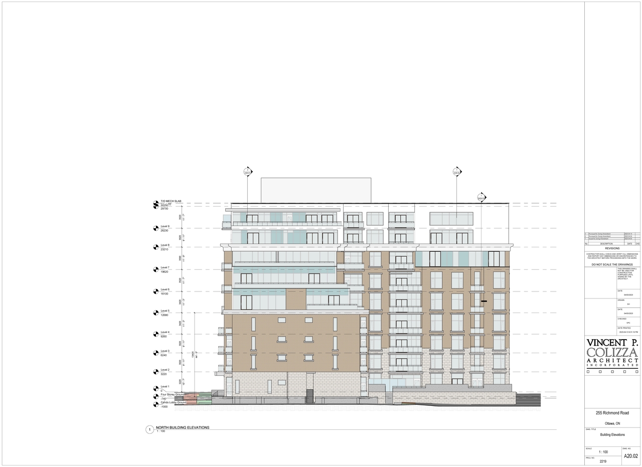 Rendering of building from page 17 of the file '2023-04-25 - Floor, Elevation, Sections, Views Plans -D07-12-21-0179'