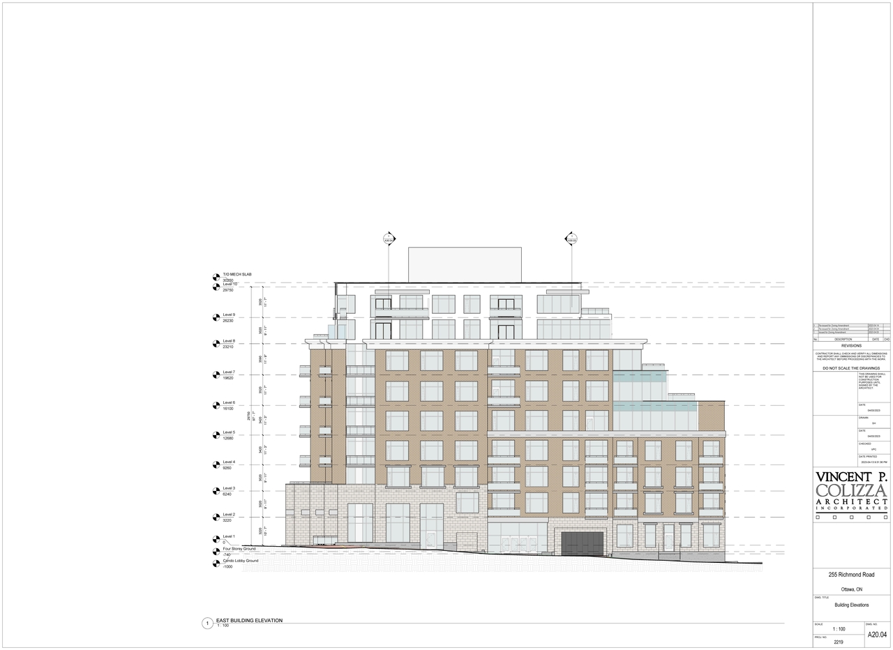 Rendering of building from page 19 of the file '2023-04-25 - Floor, Elevation, Sections, Views Plans -D07-12-21-0179'