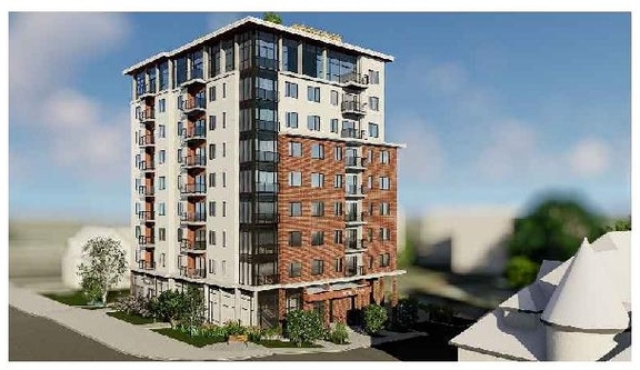 Rendering of building from page 7 of the file '2023-05-11 - Site Plan & Floor Plans - D07-12-21-0189'