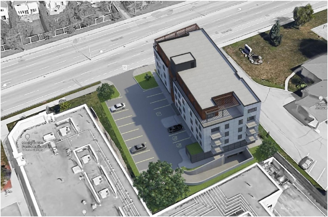 Rendering of building from page 1 of the file '2023-01-10 - Urban Design Review Panel Comments (UDRP) - D07-12-21-0209'